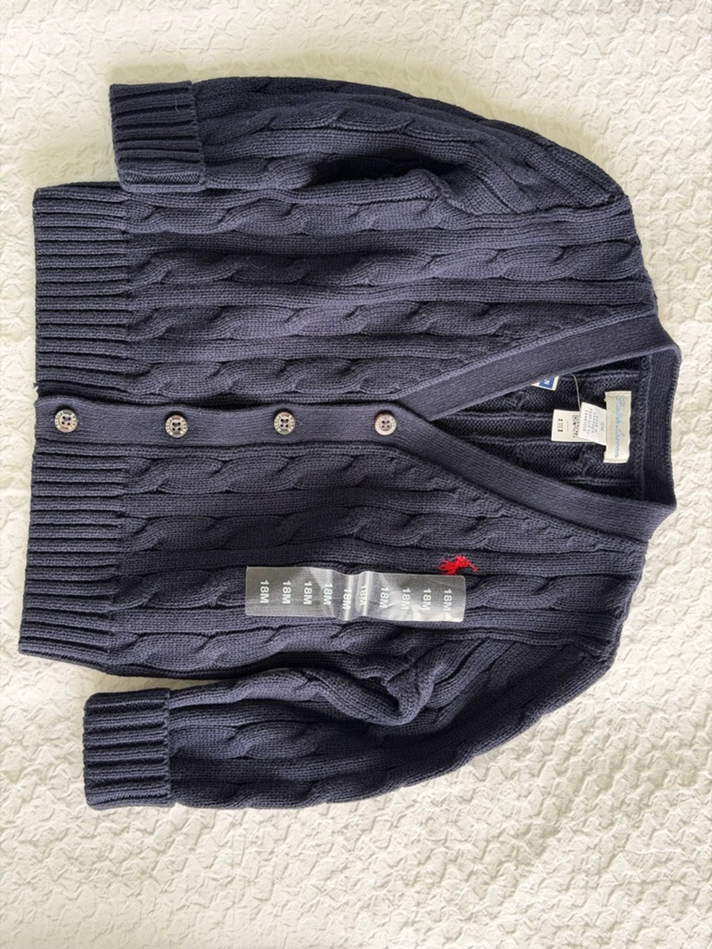 Ralph Lauren Navy Cable-Knit Cardigan with Red Pony